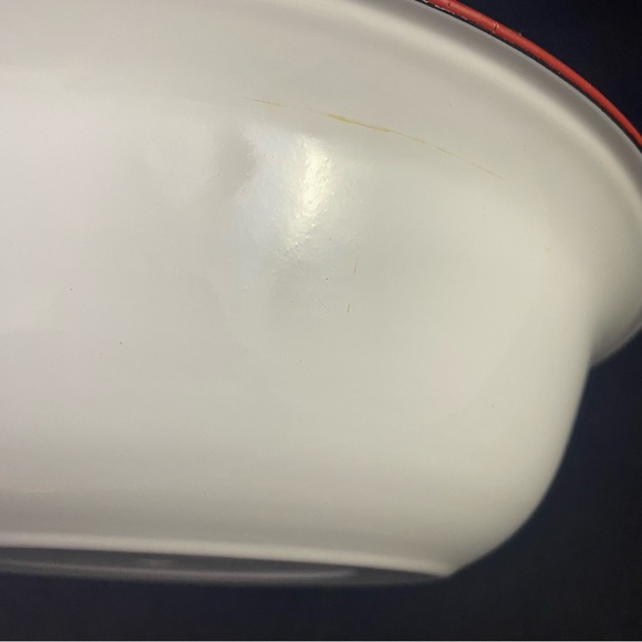 Pottery Barn Enamelware Serving Bowl White w/ Red Rim Retro - Picture 6 of 7